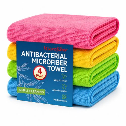 Lot de 4 Chiffons Microfibres Multi-Usages – Ultra Absorbants & Réutilisables – Nettoyage Cuisine, Vitres, Salle de Bain – Rose Jaune Vert Bleu