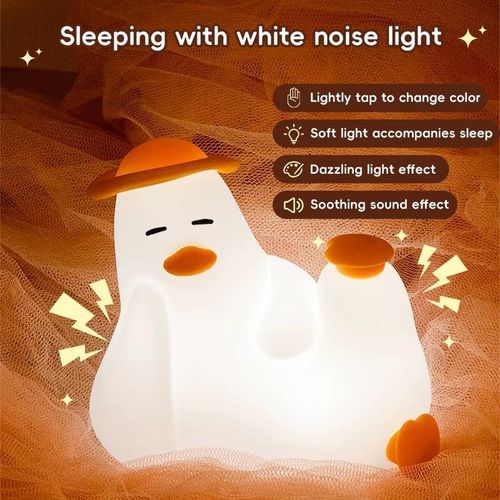 Veilleuse LED Tactile Canard en Silicone - Machine Bruits Blancs 8 Sons Apaisants - Lampe de Chevet Multicolore RVB