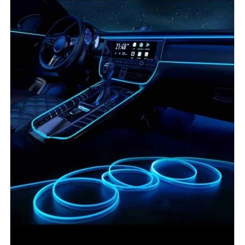 Kit Eclairage LED Bleu Néon 5 Mètres pour Intérieur Voiture avec Adaptateur USB 12V