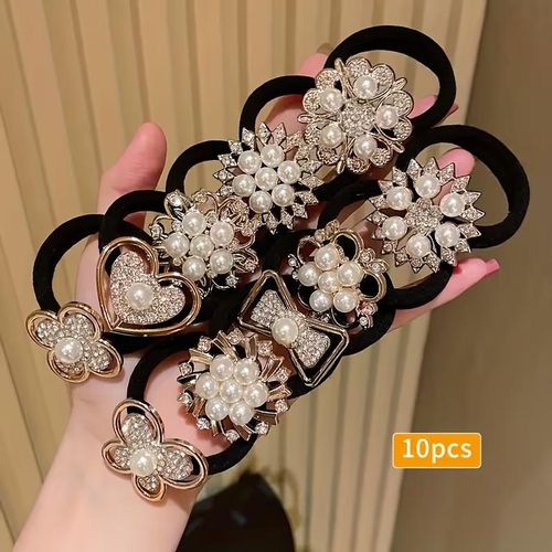 Lot de 10 bandeaux et élastiques à cheveux pour femme, ornés de strass