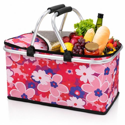 Panier Isotherme Pliable Grande Capacité 30L, Sac Thermique de Pique-Nique avec Armature Aluminium, Doublure Isolante Étanche, Panier de Courses Réutilisable pour Plage, Camping et Voyage