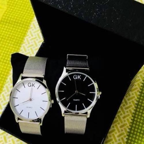 Coffret De Montre Duo Femme Et Homme En Inox - Fond Noir/Blanc - Argent