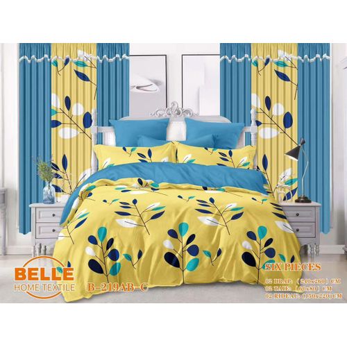 Lot Complet 6 Pièces : 2 Draps + 2 Taies + 2 Rideaux – Design Élégant et Confort Assuré