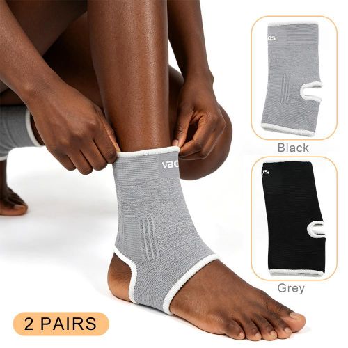 2 paires de cheville Support Brace Set, noir + gris élastique manche de cheville respirante, compression pied Wrap pour les sports en cours de basket-ball