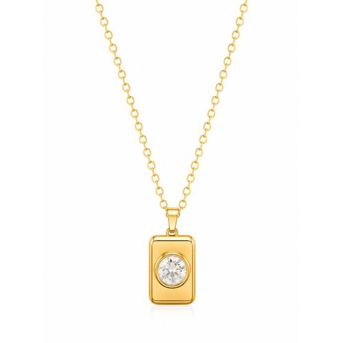 Collier Pendentif Rectangle Doré avec Zircon Brillant