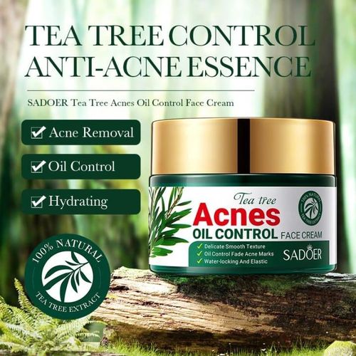 SADOER Crème Visage Anti-Acné au Tea Tree – Contrôle de l'Excès de Sébum et Hydratant – 100% Naturel