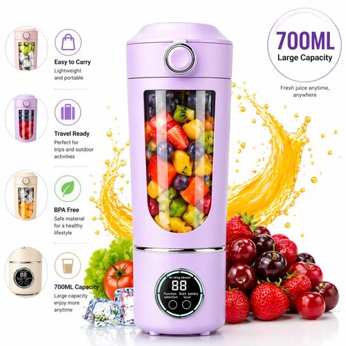 Blender Portable 700ML Violet – MixyGo, Mixeur Smoothie Rechargeable USB, 12 Lames Puissantes, Écran Digital, Sans BPA, pour Fruits, Glace, Fitness, Voyage