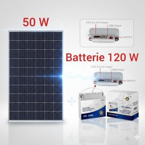 Partagez ce produit Kit Solaire Batterie 12V120Watts et Panneau Solaire 50watts
