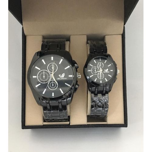 Ensemble Montres Couple à Fond Noir Tout Noir