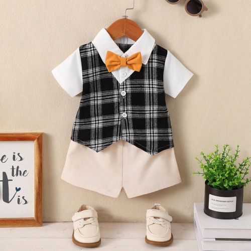 Vêtements pour garçons de 0 à 3 ans, costume décontracté trois pièces à carreaux chic pour gentleman, adapté à l'étiquette et aux interactions sociales