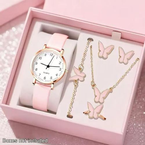 Ensemble de montre femme imperméable polyvalent à la mode de 5 pièces. Haut de gamme et luxueux, il dégage de l’élégance et est le premier choix pour les dates et les cadeaux.
