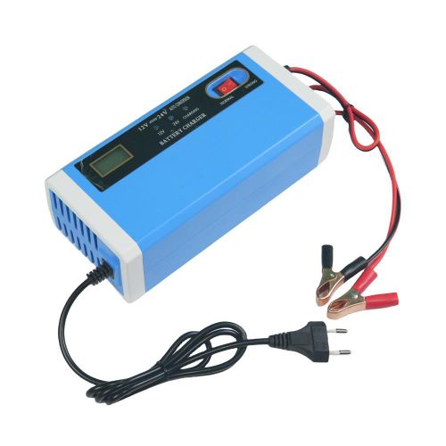 Chargeur de Batterie Intelligent 12V-24V Auto Conversion – Voiture, Camion & Moto – Avec Écran LCD Digital, Pinces Crocodile & Sélecteur Normal/Strong