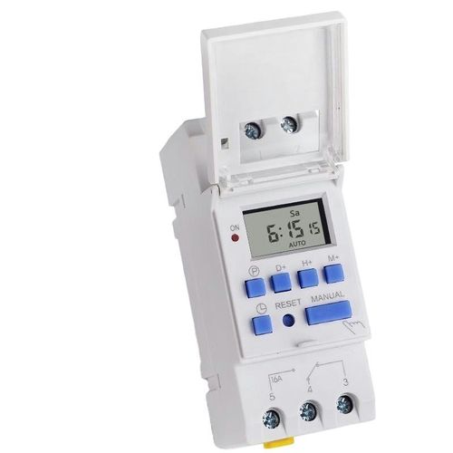 Interrupteur horaire programmable hebdomadaire – Écran LCD – 16 réglages ON/OFF – Tension AC – Installation sur rail DIN - 220V AC