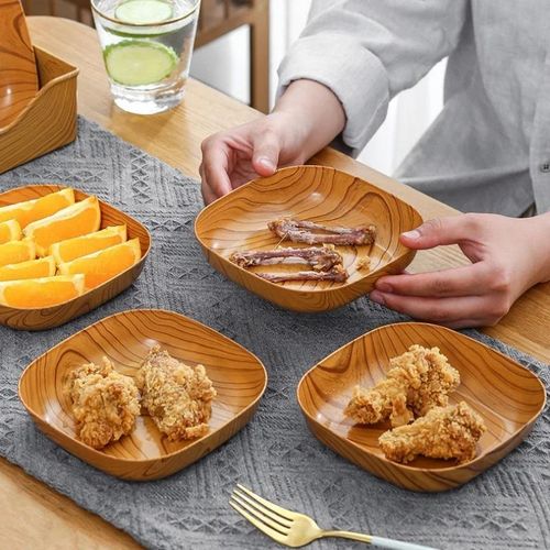 10pcs assiette carrée en grain de bois pour os, assiette à fruits/gâteau/snack