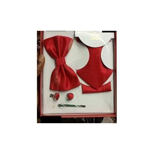 Coffret Accessoires Cravate + Pince + Nœud Papillon + Pochette + Bouton De Manchettes - Rouge