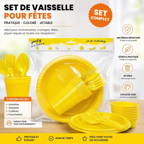 kit de vaisselle jetable jaune