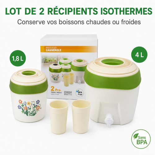 Lot de 2 marmites isothermes avec robinet – 1,8 L et 4,8 L