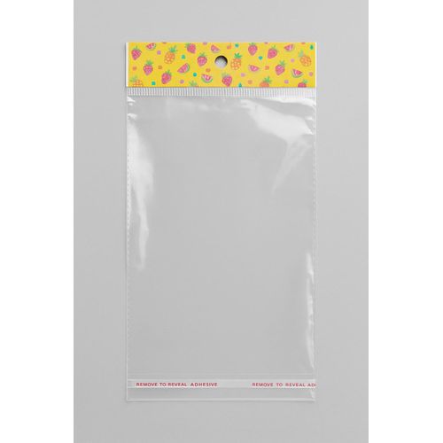 Lot De 50 Sachets Plastiques Transparents à Bordure Décorée - 2 Motifs (Jaune et Bleu)