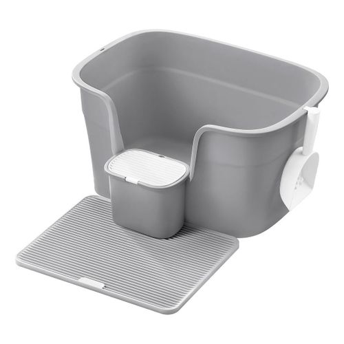 Bac à litière pour chat extra large avec bords hauts et pelle - Gris