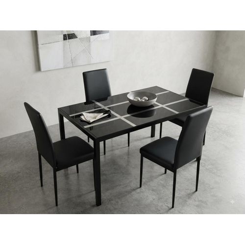 Ensemble de table à manger moderne en verre de 4 places avec chaises de support arrière, facile à assembler
