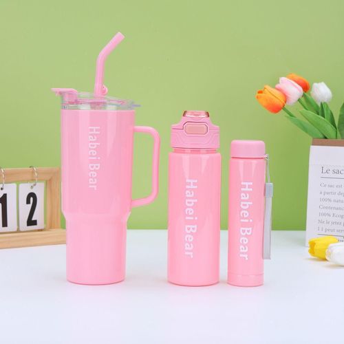 Lot de 3 gourdes assorties : grande gourde avec paille + bouteille + petite bouteille