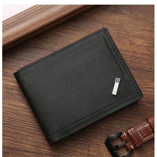 Hommes court mince cuir Slim Walle- noir