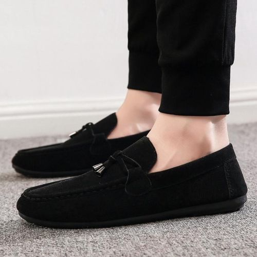 Chaussures Mocassins Homme Simili Cuir Antidérapantes Semelle Souple Décor Pompons Confortables Pour Bureau Quotidien Noir