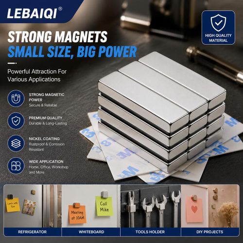 Lot de 12 puissants aimants en barre au néodyme – Aimants puissants aux terres rares avec dos adhésif double face, idéaux pour réfrigérateurs, garages, cuisines, loisirs créatifs, bureaux et plus encore.