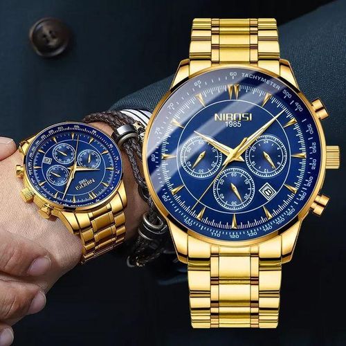 Nibosi Montre Homme à Quartz En Acier Inoxydable - Fond Bleu BN