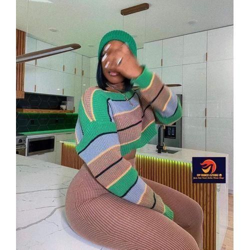 Chic ensemble Haut+Pantalon Marron-Vert