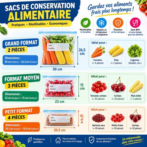 Sacs De Conservation Alimentaire Reutilisables Et Hermetiques Pack De 9 Pieces