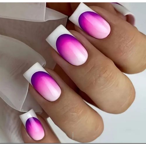 Faux Ongles French Degrade Violet Rose Bord Blanc - 24 Pcs