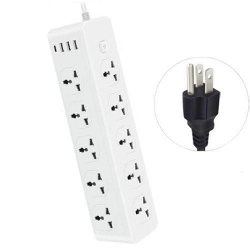 Multiprise Parasurtenseur – 10 Prises + 3 USB + Type-C -Blanc