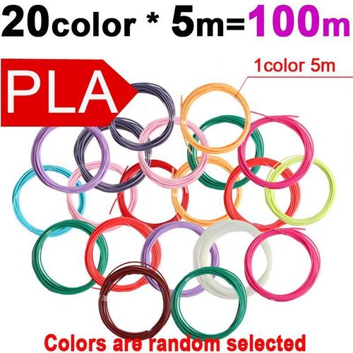 Filament d'imprimante 3D PLA 60 m, 20 couleurs x 3 m, 1,75 mm, ensemble de filaments multicolores pour stylo 3D et création