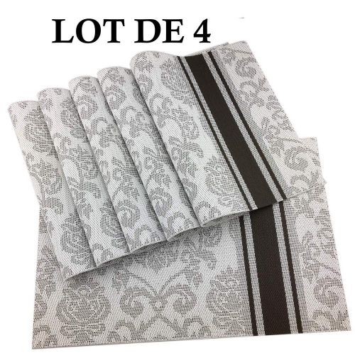 Lot de 4 sets de table en vinyle tissé - Lavables et faciles à nettoyer