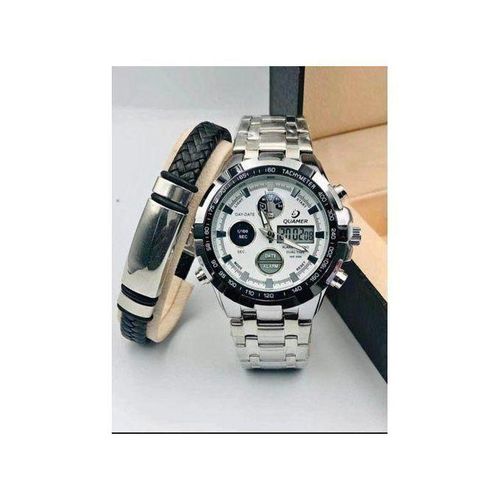 Montre de luxe Argenté fond blanc+ Bracelet offert