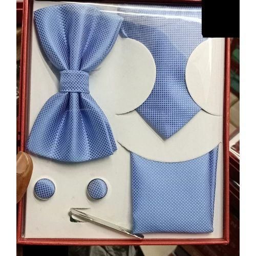 Coffret Accessoires Cravate + Pince + Nœud Papillon + Pochette + Bouton De Manchettes - Bleu