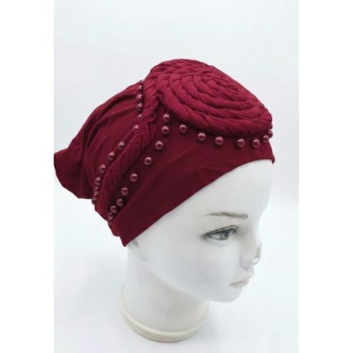 Bonnet pour femme élégant, rouge bordeaux avec Perles Décoratives