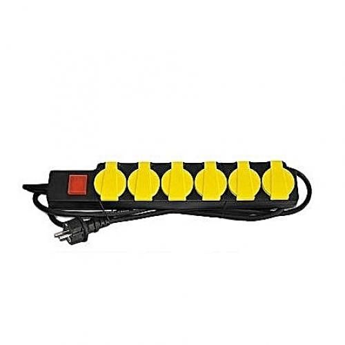 Multiprise Honest De 250V - 16A - 6 Prises à Clapets - 3M - IP44-NOIR/Jaune