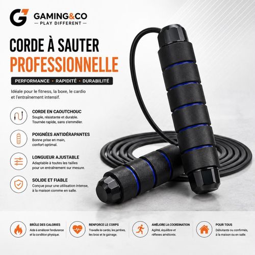 Corde à Sauter Professionnelle de Vitesse - Corde de Fitness Ajustable en Caoutchouc avec Poignées Ergonomiques en Mousse Antidérapante - Noir et Bleu