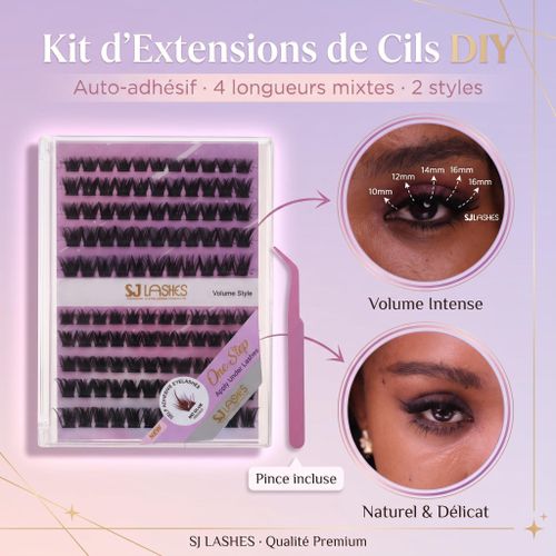 Kit de Cils en Grappes Press-On en une Étape - Cils Volume Pré-collés Sans Colle, Pose Instantanée, Pince Professionnelle Incluse