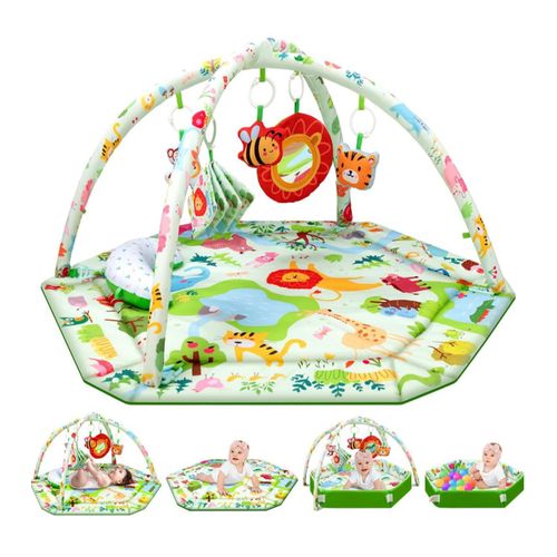 Tapis de jeu pour bébé, Tapis de temps sur le ventre avec 6 jouets détachables - Gymnase d'activité pour le développement visuel, auditif et moteur - Tapis d'activité pour bébé lavable pour bébés de 0