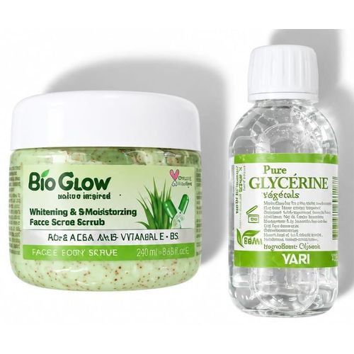 Duo : Gommage Corps BIO GOW Aloé Vera 250ml + Pure Glycérine Végétale 125ml Corps et Cheveux Tous Types De Peaux Importé De France