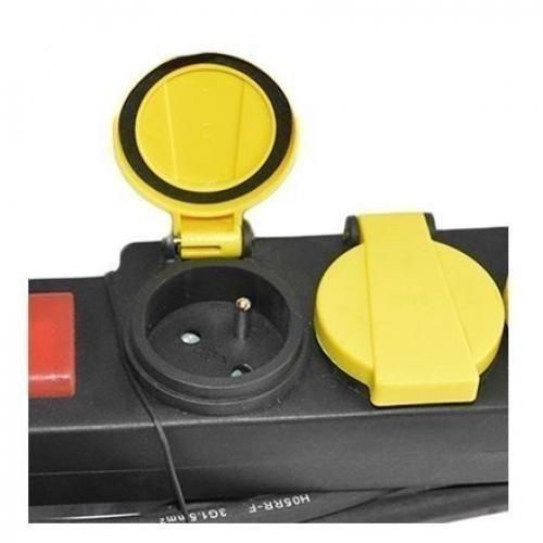 Rallonge Multiprise 5 Blocs à Clapets De 3 M Avec Interrupteur - Noir/Jaune Etanche