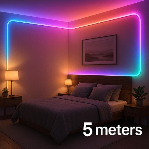 Bande lumineuse LED Néon RGB 5 mètres – Contrôle via télécommande et application mobile