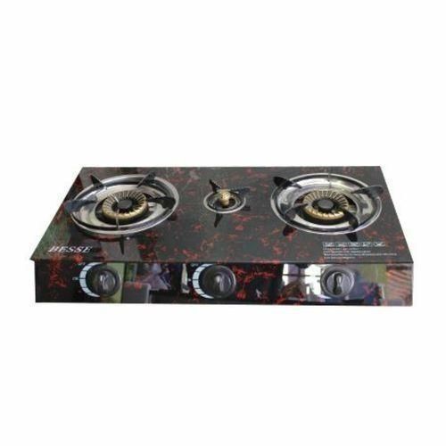 Réchaud à Gaz 3 Feux - Table de Cuisson en Verre Trempé Haute Résistance - Design Marbré Rouge et Noir - Brûleurs Haute Performance - Nettoyage Facile et Sécurité Maximale