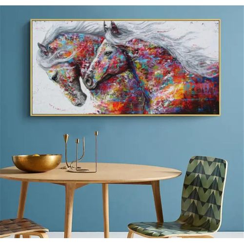 Tableau décoratif duo chevaux art abstrait 100X50