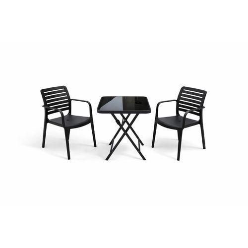 Table pliante vitré noir avec 2 chaises en caoutchouc