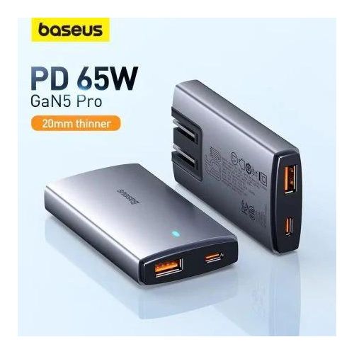 Chargeur Secteur Baseus GaN5 65W Original – USB-C + USB-A Charge Rapide PC & Smartphone
