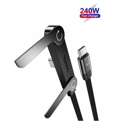240W fast charge USB Type C data cable,Nylon woven, built-in adjustable phone stand, 1.5M,black